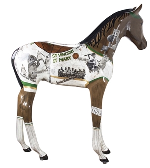2002 LeBron James and St. Vincent St. Mary Team Signed Oversized 4ft Tall Fiberglass Horse From Charity Event with Photo Provenance (Beckett)